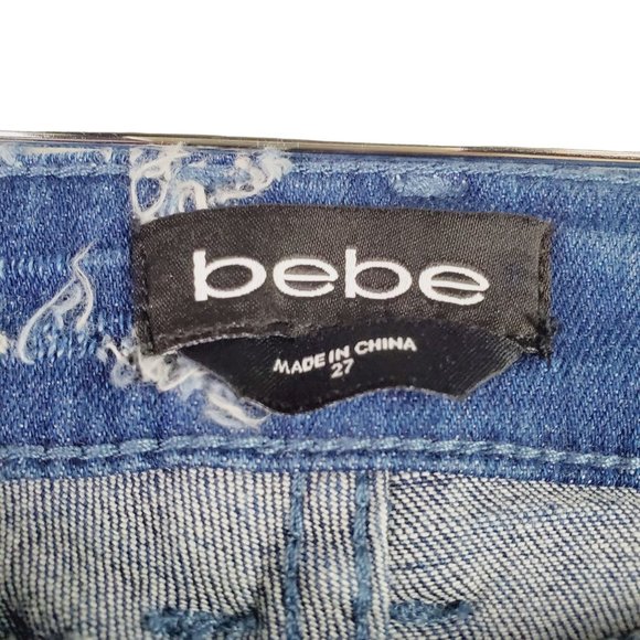 Bebe Star Heart Breaker Skinny Distressed Chewed Hem Jeans, Sz 27, NWT - Picture 5 of 6